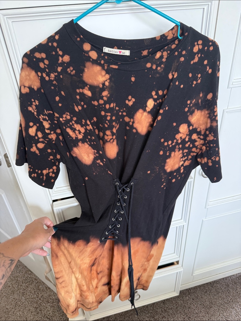 Better Be Black & Orange Tie-Dye Lace-Up Short Sleeve Dress